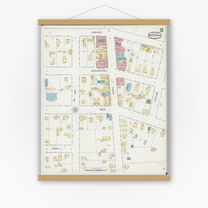 Old map wall art mockup — magnetic wood frame on white wall — Sanborn Fire Insurance Map from Marengo, McHenry County, Illinois (1893), Sheet #0003