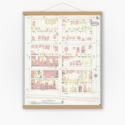 Old map wall art mockup — magnetic wood frame on white wall — Sanborn Fire Insurance Map from Fort Madison, Lee County, Iowa (1894), Sheet #0006
