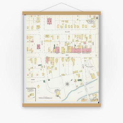 Old map wall art mockup — magnetic wood frame on white wall — Sanborn Fire Insurance Map from Huron, Erie County, Ohio (1901), Sheet #0002