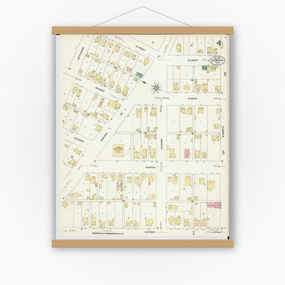 Old map wall art mockup — magnetic wood frame on white wall — Sanborn Fire Insurance Map from Saint Marys, Auglaize County, Ohio (1907), Sheet #0004
