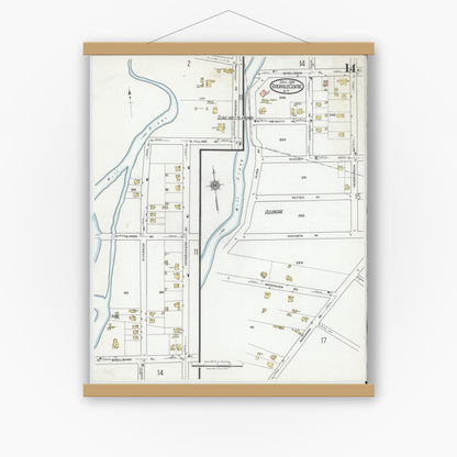Old map wall art mockup — magnetic wood frame on white wall — Sanborn Fire Insurance Map from Rockville Centre, Nassau County, New York (1919), Sheet #0014