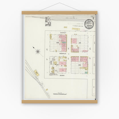 Old map wall art mockup — magnetic wood frame on white wall — Sanborn Fire Insurance Map from Hearne, Robertson County, Texas (1891) - Complete Map Set