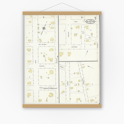 Old map wall art mockup — magnetic wood frame on white wall — Sanborn Fire Insurance Map from Van Alstyne, Grayson County, Texas (1914), Sheet #0007