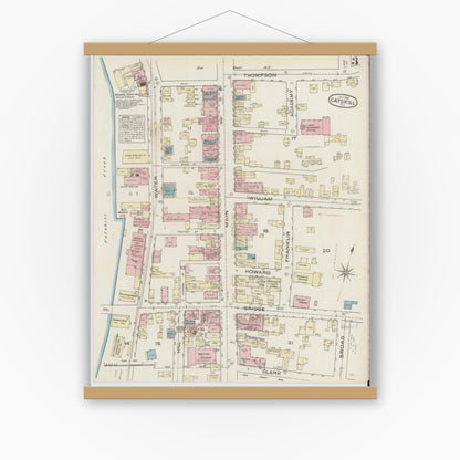Old map wall art mockup — magnetic wood frame on white wall — Sanborn Fire Insurance Map from Catskill, Greene County, New York (1884), Sheet #0003