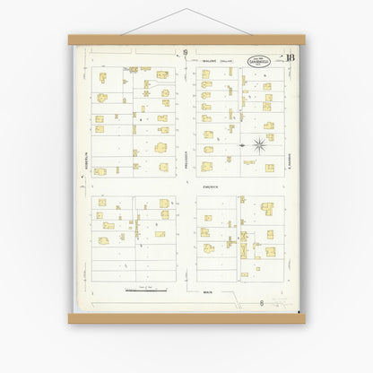 Old map wall art mockup — magnetic wood frame on white wall — Sanborn Fire Insurance Map from San Angelo, Tom Green County, Texas (1908), Sheet #0018