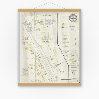 Old map wall art mockup — magnetic wood frame on white wall — Sanborn Fire Insurance Map from Bark River, Delta County, Michigan (1913), Sheet #0001