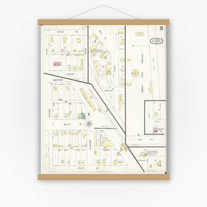 Old map wall art mockup — magnetic wood frame on white wall — Sanborn Fire Insurance Map from Perry, Dallas County, Iowa (1896), Sheet #0005