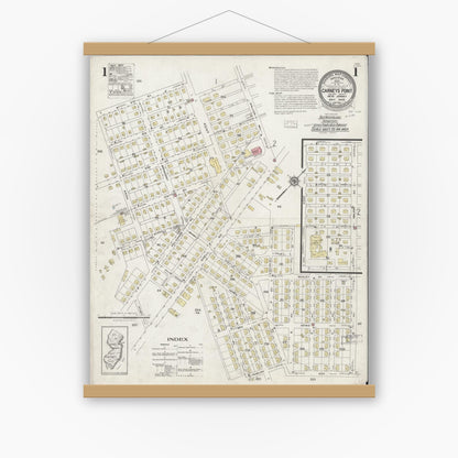 Old map wall art mockup — magnetic wood frame on white wall — Sanborn Fire Insurance Map from Carneys Point, Salem County, New Jersey (1925) - Complete Map Set