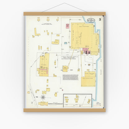 Old map wall art mockup — magnetic wood frame on white wall — Sanborn Fire Insurance Map from Weymouth, Norfolk County, Massachusetts (1904), Sheet #0003