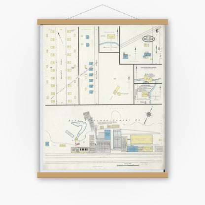 Old map wall art mockup — magnetic wood frame on white wall — Sanborn Fire Insurance Map from Bellevue, Eaton County, Michigan (1916), Sheet #0006