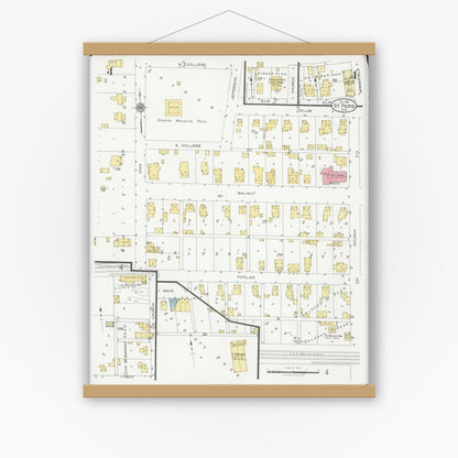 Old map wall art mockup — magnetic wood frame on white wall — Sanborn Fire Insurance Map from Saint Paris, Champaign County, Ohio (1927), Sheet #0004
