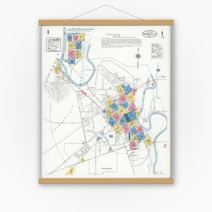 Old map wall art mockup — magnetic wood frame on white wall — Sanborn Fire Insurance Map from Painesville, Lake County, Ohio (1926), Sheet #0001