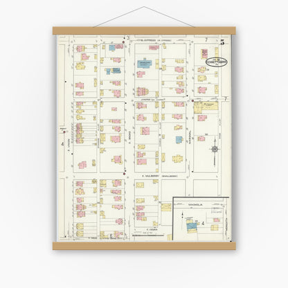 Old map wall art mockup — magnetic wood frame on white wall — Sanborn Fire Insurance Map from Kennett Square, Chester County, Pennsylvania (1914), Sheet #0005