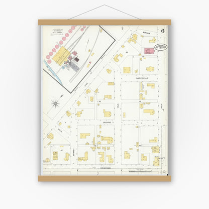 Old map wall art mockup — magnetic wood frame on white wall — Sanborn Fire Insurance Map from Jefferson, Marion County, Texas (1906), Sheet #0006