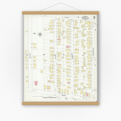 Old map wall art mockup — magnetic wood frame on white wall — Sanborn Fire Insurance Map from Hornell, Steuben County, New York (1909) - Complete Map Set