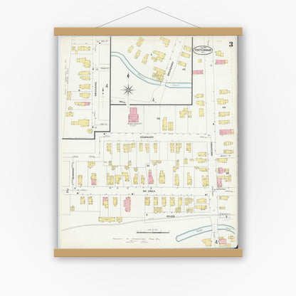 Old map wall art mockup — magnetic wood frame on white wall — Sanborn Fire Insurance Map from Fort Edward, Washington County, New York (1909), Sheet #0003