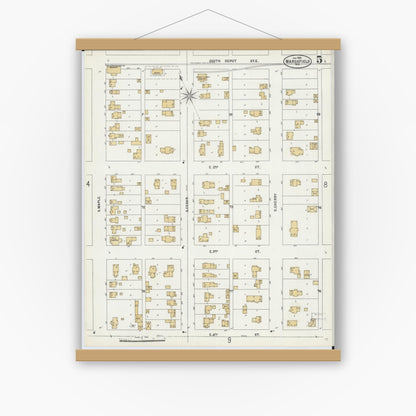 Old map wall art mockup — magnetic wood frame on white wall — Sanborn Fire Insurance Map from Marshfield, Wood County, Wisconsin (1898), Sheet #0005