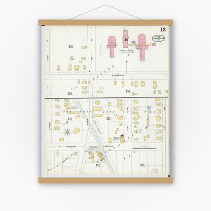 Old map wall art mockup — magnetic wood frame on white wall — Sanborn Fire Insurance Map from Ann Arbor, Washtenaw County, Michigan (1899), Sheet #0013