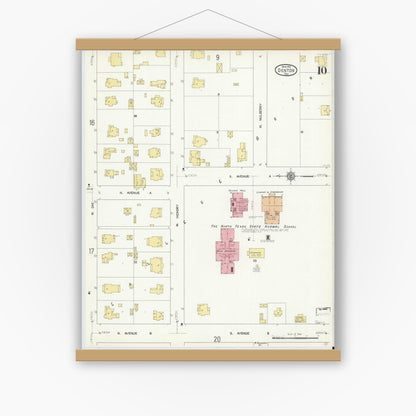 Old map wall art mockup — magnetic wood frame on white wall — Sanborn Fire Insurance Map from Denton, Denton County, Texas (1912), Sheet #0010