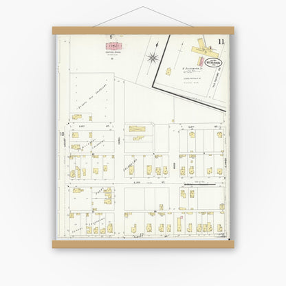 Old map wall art mockup — magnetic wood frame on white wall — Sanborn Fire Insurance Map from Mount Vernon, Posey County, Indiana (1907), Sheet #0011