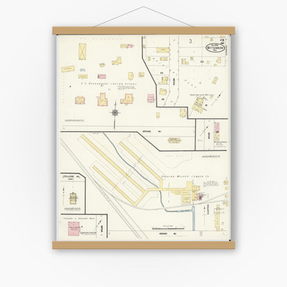 Old map wall art mockup — magnetic wood frame on white wall — Sanborn Fire Insurance Map from Wittenberg, Shawano County, Wisconsin (1909), Sheet #0002