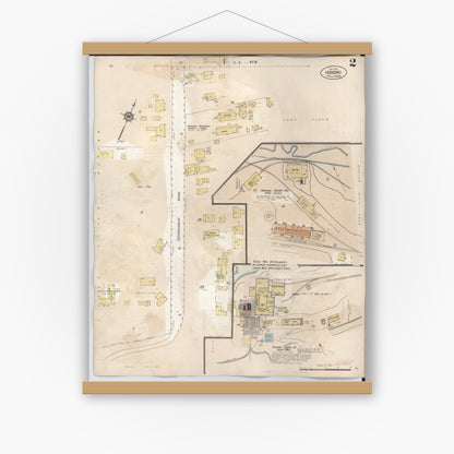 Old map wall art mockup — magnetic wood frame on white wall — Sanborn Fire Insurance Map from Honomu, Hawaii County, Hawaii (1956), Sheet #0002