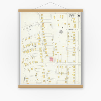 Old map wall art mockup — magnetic wood frame on white wall — Sanborn Fire Insurance Map from Du Bois, Clearfield County, Pennsylvania (1906), Sheet #0010