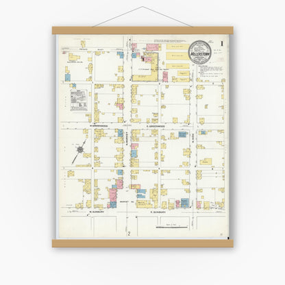 Old map wall art mockup — magnetic wood frame on white wall — Sanborn Fire Insurance Map from Millerstown, Perry County, Pennsylvania (1911), Sheet #0001