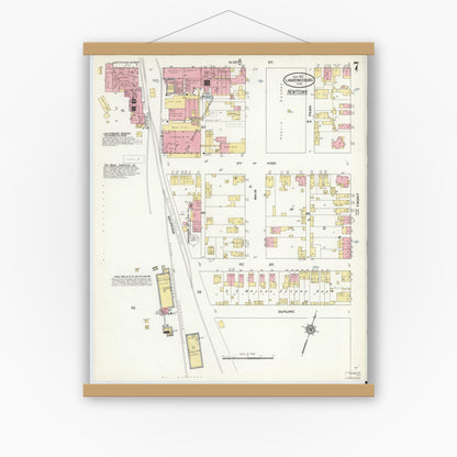 Old map wall art mockup — magnetic wood frame on white wall — Sanborn Fire Insurance Map from Lawrenceburg, Dearborn County, Indiana (1910), Sheet #0007