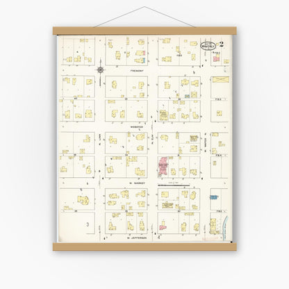 Old map wall art mockup — magnetic wood frame on white wall — Sanborn Fire Insurance Map from Waverly, Bremer County, Iowa (1915), Sheet #0002
