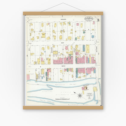 Old map wall art mockup — magnetic wood frame on white wall — Sanborn Fire Insurance Map from Wilmington, Will County, Illinois (1907), Sheet #0003
