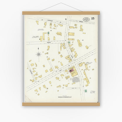 Old map wall art mockup — magnetic wood frame on white wall — Sanborn Fire Insurance Map from Natick, Middlesex County, Massachusetts (1899), Sheet #0015