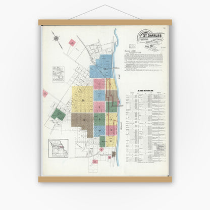 Old map wall art mockup — magnetic wood frame on white wall — Sanborn Fire Insurance Map from Saint Charles, Saint Charles County, Missouri (1917), Sheet #0001