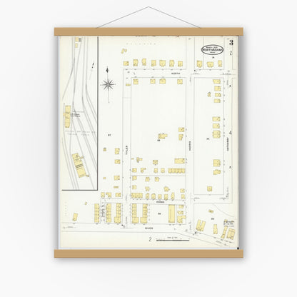 Old map wall art mockup — magnetic wood frame on white wall — Sanborn Fire Insurance Map from North Adams, Berkshire County, Massachusetts (1908), Sheet #0003