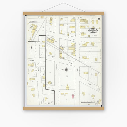 Old map wall art mockup — magnetic wood frame on white wall — Sanborn Fire Insurance Map from Harrisville, Alcona County, Michigan (1910), Sheet #0002