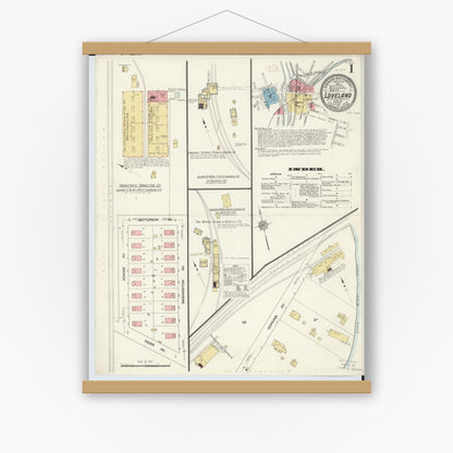 Old map wall art mockup — magnetic wood frame on white wall — Sanborn Fire Insurance Map from Loveland, Clermont, Hamilton, And Warren County, Ohio (1911) - Complete Map Set