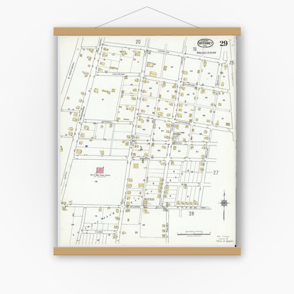 Old map wall art mockup — magnetic wood frame on white wall — Sanborn Fire Insurance Map from McKinney, Collin County, Texas (1920), Sheet #0029