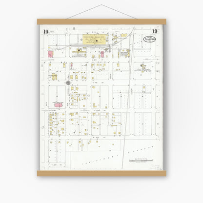 Old map wall art mockup — magnetic wood frame on white wall — Sanborn Fire Insurance Map from Plainview, Hale County, Texas (1927), Sheet #0019