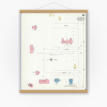 Old map wall art mockup — magnetic wood frame on white wall — Sanborn Fire Insurance Map from Northfield, Rice County, Minnesota (1910), Sheet #0010