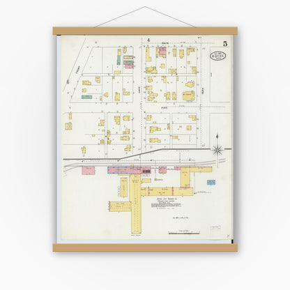 Old map wall art mockup — magnetic wood frame on white wall — Sanborn Fire Insurance Map from Boyne City, Charlevoix County, Michigan (1905), Sheet #0005
