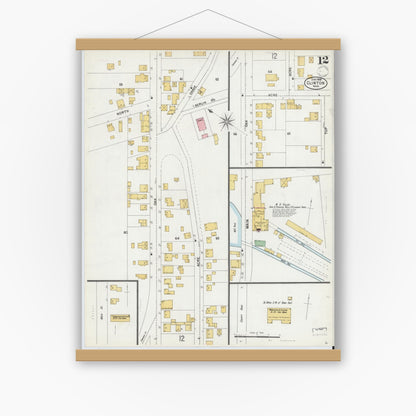 Old map wall art mockup — magnetic wood frame on white wall — Sanborn Fire Insurance Map from Clinton, Worcester County, Massachusetts (1899), Sheet #0012