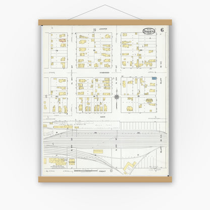 Old map wall art mockup — magnetic wood frame on white wall — Sanborn Fire Insurance Map from Brainerd, Crow Wing County, Minnesota (1917), Sheet #0006