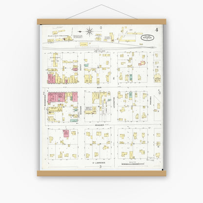Old map wall art mockup — magnetic wood frame on white wall — Sanborn Fire Insurance Map from Nashua, Chickasaw County, Iowa (1900), Sheet #0004