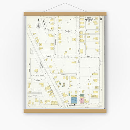 Old map wall art mockup — magnetic wood frame on white wall — Sanborn Fire Insurance Map from Mulberry, Polk County, Florida (1909), Sheet #0003