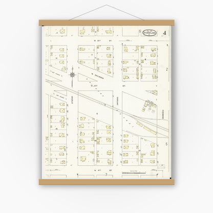 Old map wall art mockup — magnetic wood frame on white wall — Sanborn Fire Insurance Map from Storm Lake, Buena Vista County, Iowa (1914), Sheet #0004
