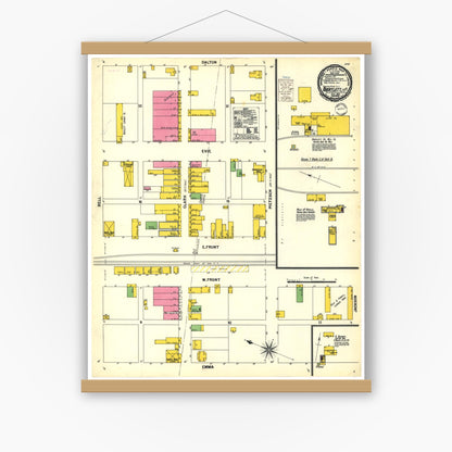 Old map wall art mockup — magnetic wood frame on white wall — Sanborn Fire Insurance Map from Bartlett, Bell and Williamson Counties, Texas (1900), Sheet #0001