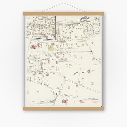 Old map wall art mockup — magnetic wood frame on white wall — Sanborn Fire Insurance Map from Tarrytown, Westchester County, New York (1915), Sheet #0013