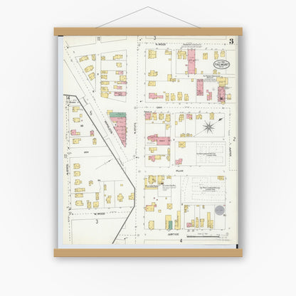 Old map wall art mockup — magnetic wood frame on white wall — Sanborn Fire Insurance Map from Fremont, Sandusky County, Ohio (1904), Sheet #0003