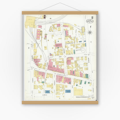 Old map wall art mockup — magnetic wood frame on white wall — Sanborn Fire Insurance Map from Nanticoke, Luzerne County, Pennsylvania (1907), Sheet #0002
