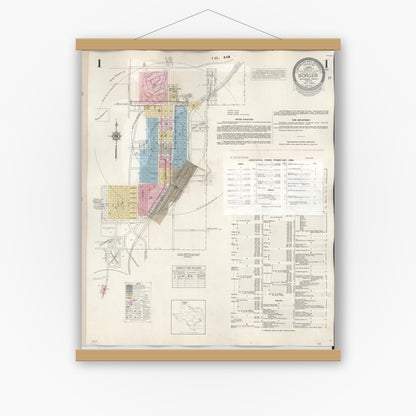 Old map wall art mockup — magnetic wood frame on white wall — Sanborn Fire Insurance Map from Borger, Hutchinson County, Texas (1950), Sheet #0001